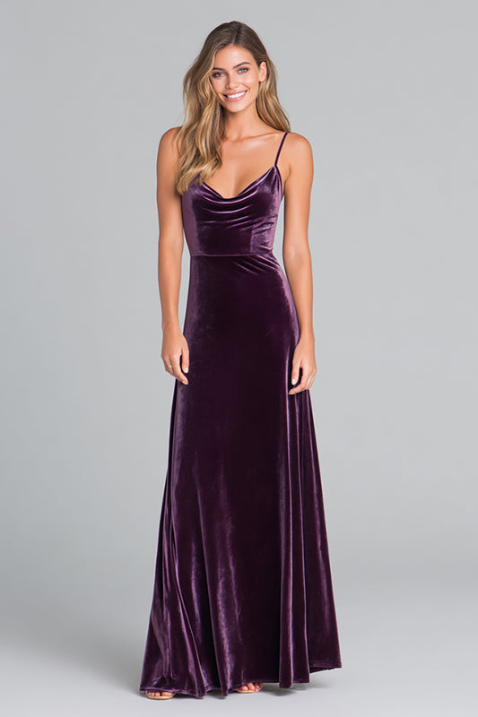 Plum Spaghetti Straps Velvet Sheath Long Holiday Party Dress