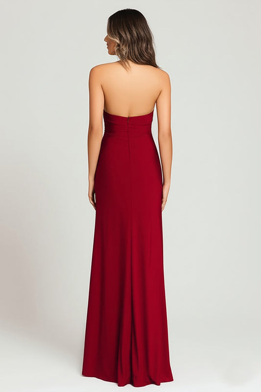 Burgundy Halter Sheath Long Formal Dress with Slit