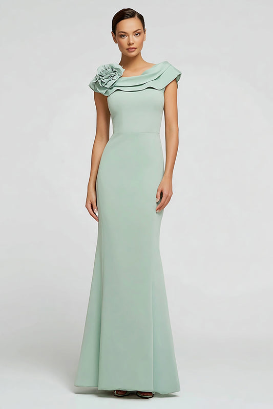 Mint Green Boat Neck Mermaid Long Formal Dress with 3D Flower
