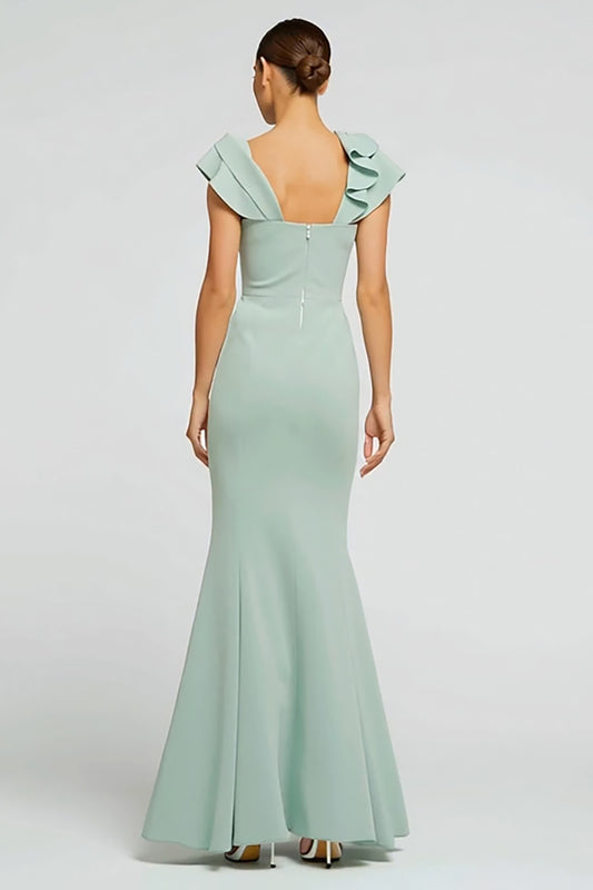 Mint Green Boat Neck Mermaid Long Formal Dress with 3D Flower