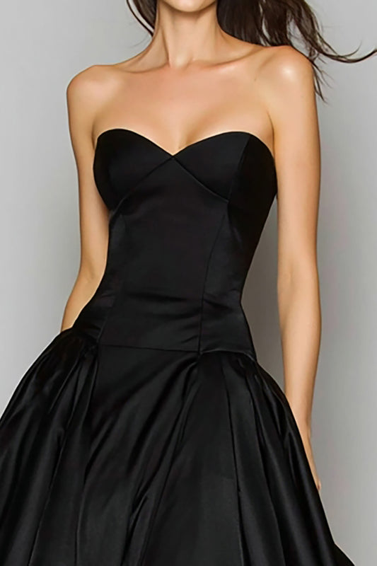 Black Sweetehart A-Line Satin Long Formal Dress