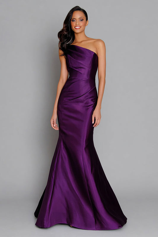 Purple One Shoulder Satin Mermaid Long Formal Dress