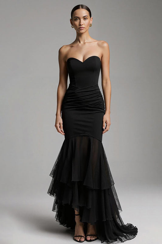 Black Sweetheart Mermaid Ruffled Long Formal Dress