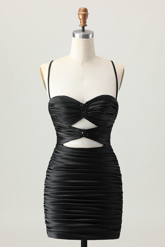 Sparkly Black Cut Out Tight Short Homecoming Dress with Rhinestone