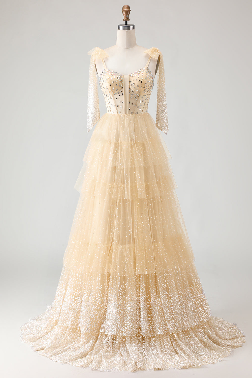 Zapakasa Women Sparkly Apricot Polka Dots Tiered Long Corset Prom Dress with Bows A Line Tulle Beaded Spaghetti Straps Lace Up Back Pageant Dress with Ruffles Zapakasa Women Sparkly Apricot Polka Dots Tiered Long Corset Prom Dress with Bows A Line Tulle Beaded Spaghetti Straps Lace Up Back Pageant Dress with Ruffles