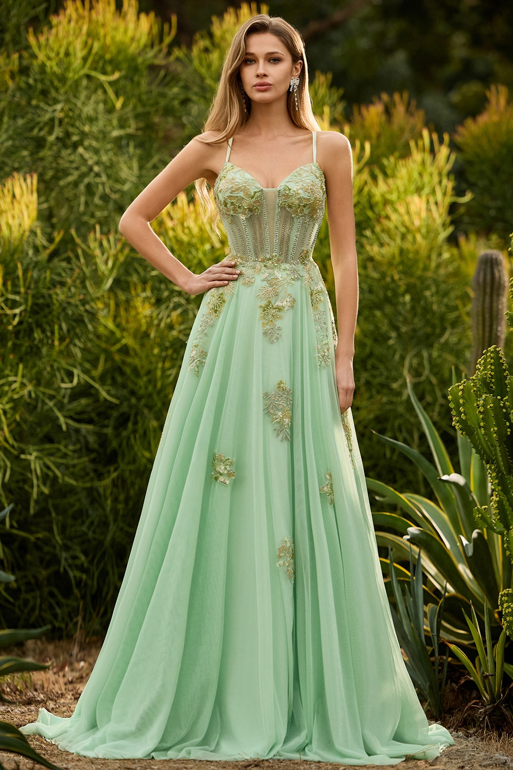 Zapaka Women Green Beaded Long Prom Dress A Line Corset Sapghetti Straps Embroidered Sequin Party Dress with Lace Up Back, Green / US20W