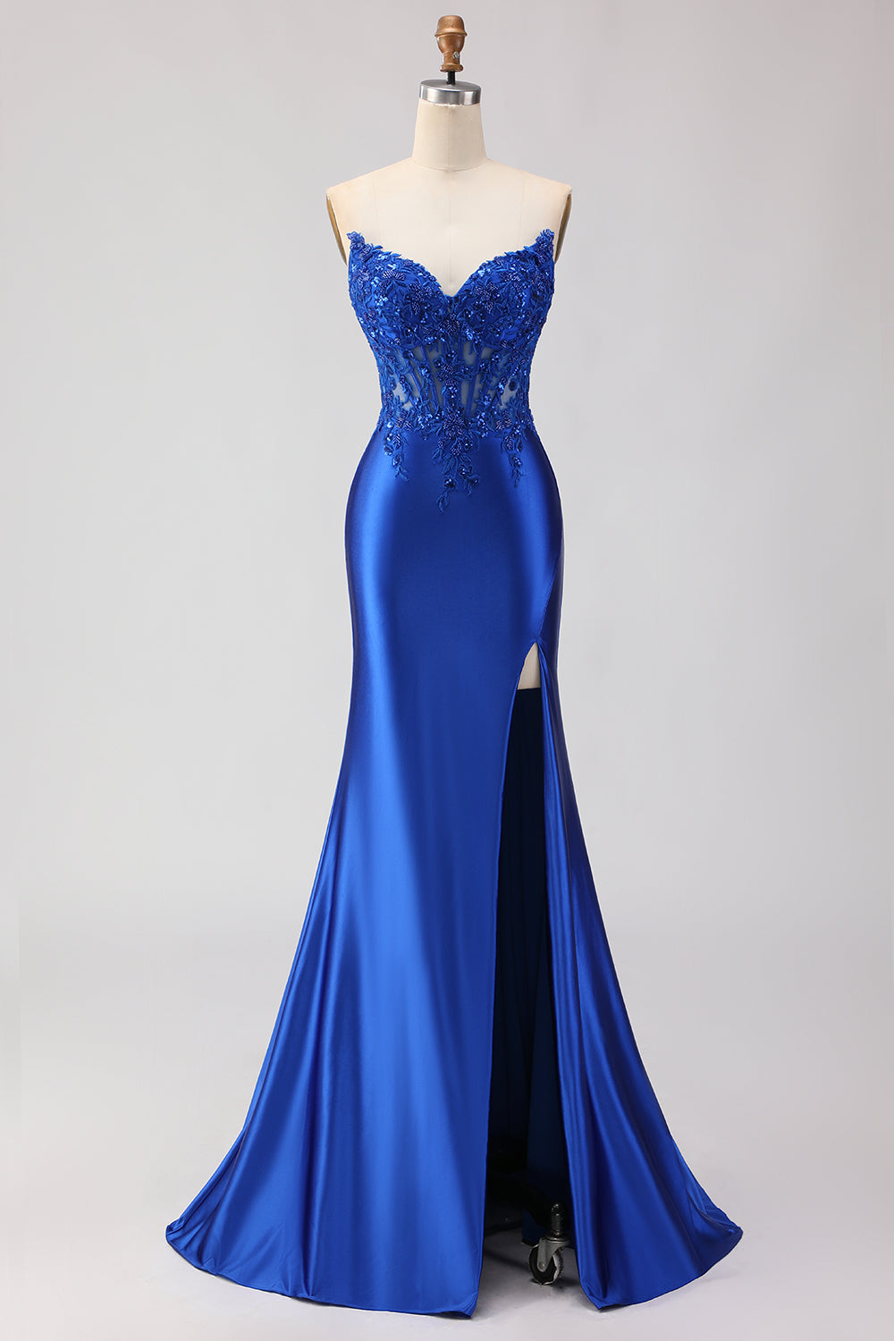 Zapakasa Women Sparkly Royal Blue Mermaid Long Corset Prom Dress with Slit Appliqued Strapless Beaded Evening Dress Zapakasa Women Sparkly Royal Blue Mermaid Long Corset Prom Dress with Slit Appliqued Strapless Beaded Evening Dress