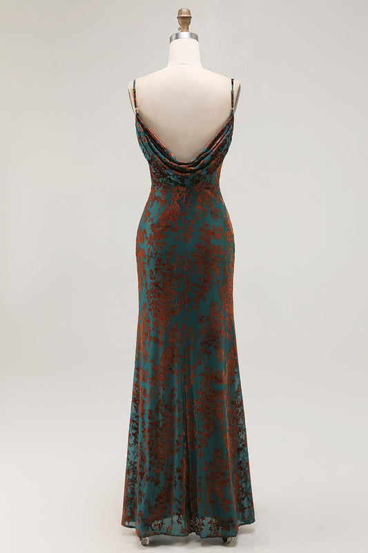 Dark Green Mermaid Velvet Long Wedding Guest Dress with Slit