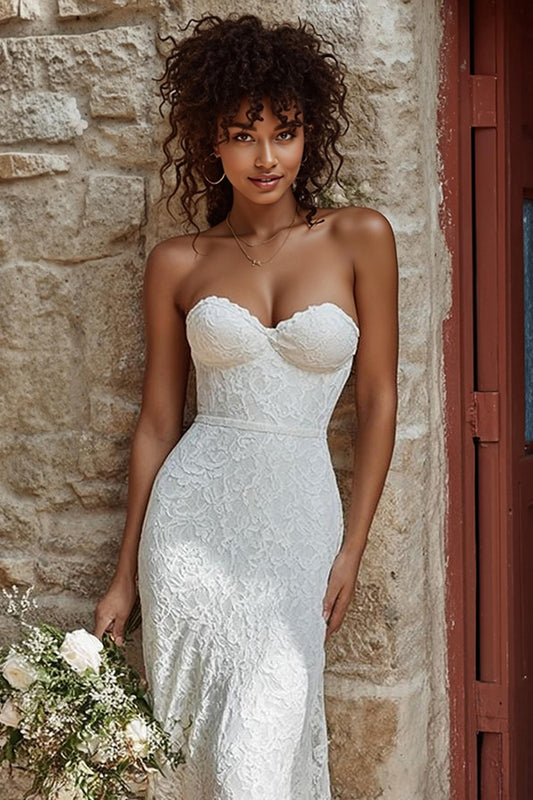 Ivory Mermaid Lace Sweetheart Sweep Train Wedding Dress