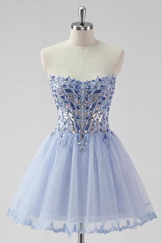 Sparkly Lavender Strapless Corset Short Homecoming Dress