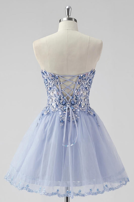 Sparkly Lavender Strapless Corset Short Homecoming Dress