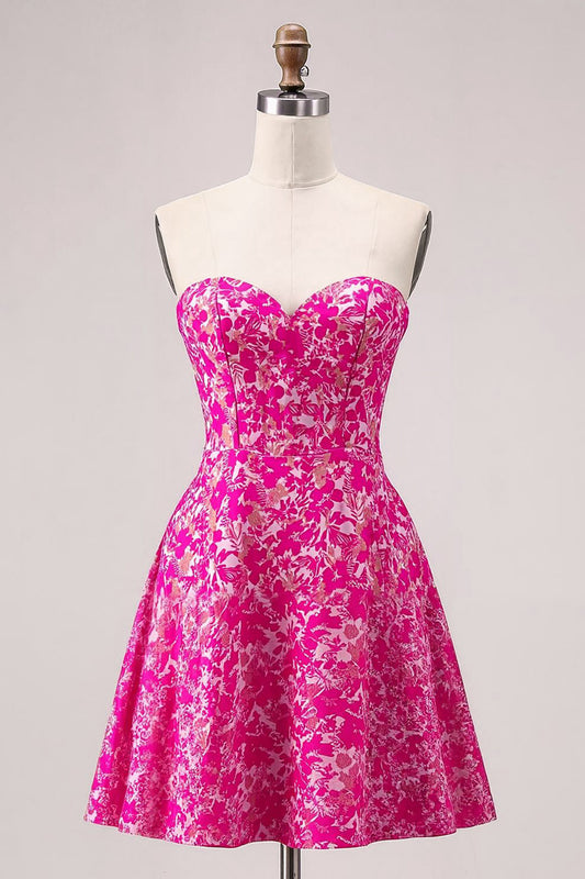 Fuchsia Sweetheart Floral Short Homecoming Dress