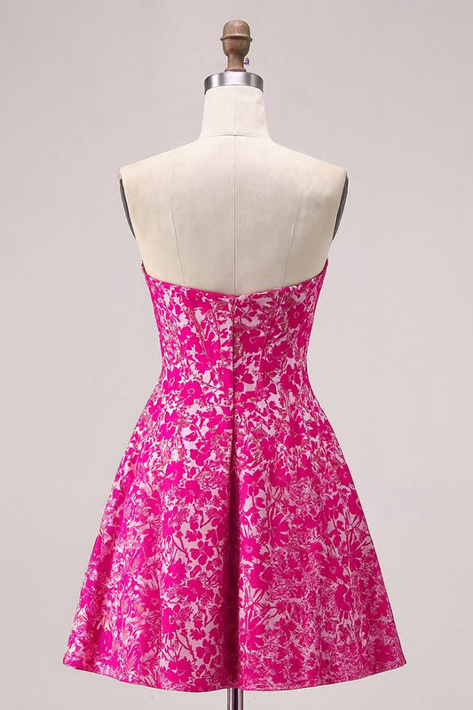 Fuchsia Sweetheart Floral Short Homecoming Dress