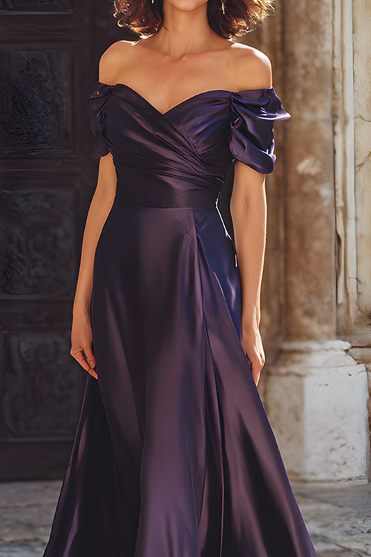 Plum Sheath Off the Shoulder Long Mother of the Bride Dress