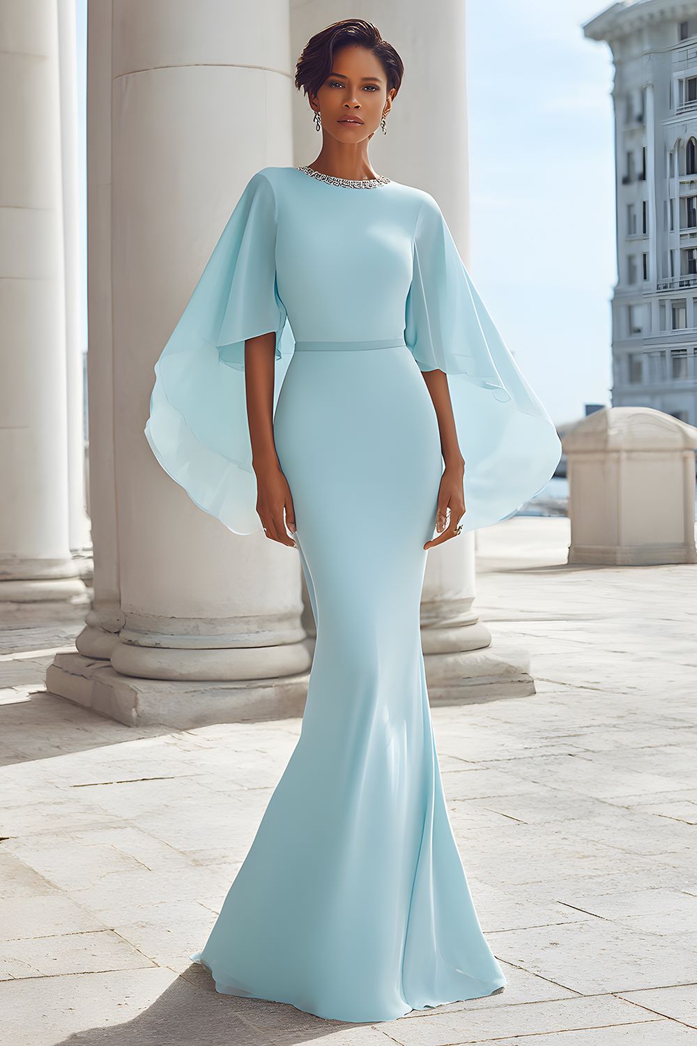 Zapakasa Women Sparkly Light Blue Chiffon Long Mother of the Bride