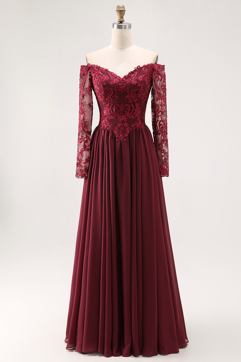 Cabernet Chiffon A Line Long Mother of the Bride Dress with Lace Cabernet Chiffon A Line Long Mother of the Bride Dress with Lace