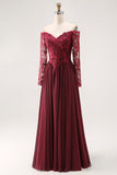 Cabernet Chiffon A Line Long Mother of the Bride Dress with Lace Cabernet Chiffon A Line Long Mother of the Bride Dress with Lace