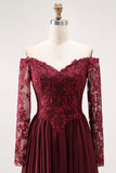 Cabernet Chiffon A Line Long Mother of the Bride Dress with Lace Cabernet Chiffon A Line Long Mother of the Bride Dress with Lace