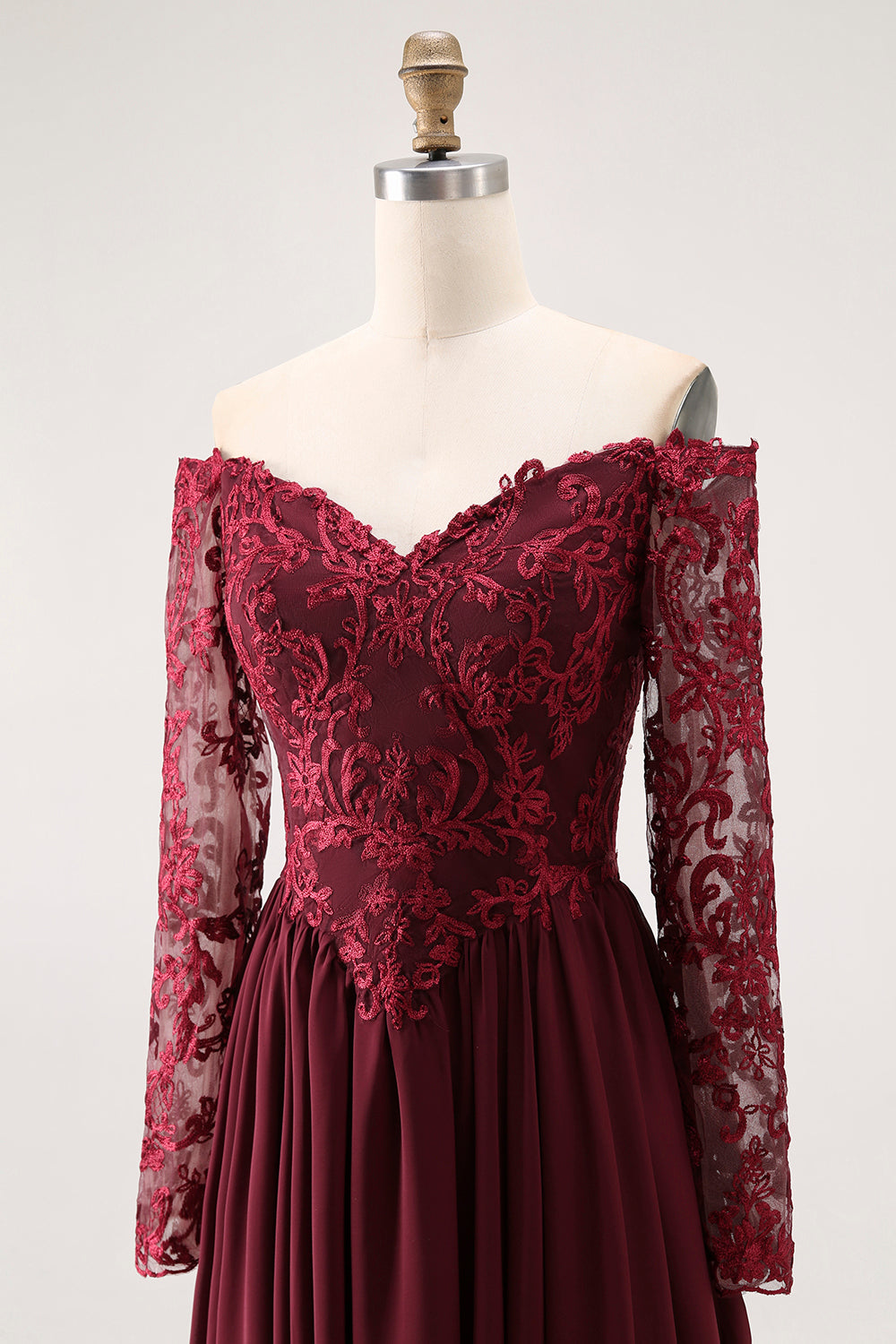 Cabernet Chiffon A Line Long Mother of the Bride Dress with Lace Cabernet Chiffon A Line Long Mother of the Bride Dress with Lace