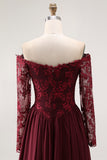 Cabernet Chiffon A Line Long Mother of the Bride Dress with Lace Cabernet Chiffon A Line Long Mother of the Bride Dress with Lace