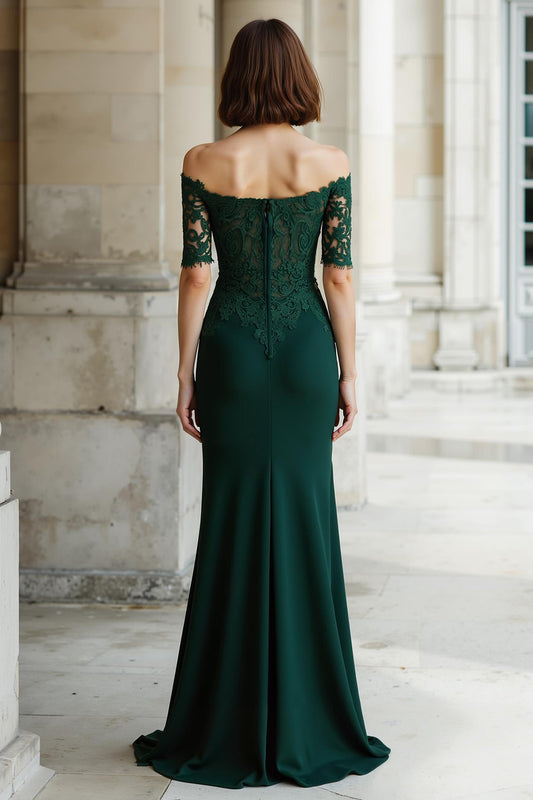 Pine Green Off the Shoulder Mermaid Long Mother of the Bride Dress with Appliques