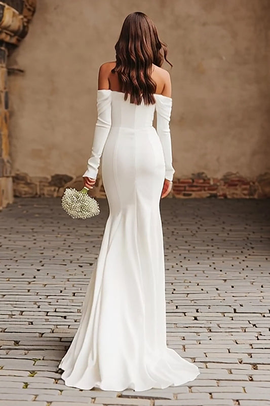 Ivory Mermaid Sweep Train Wedding Dress with Slit