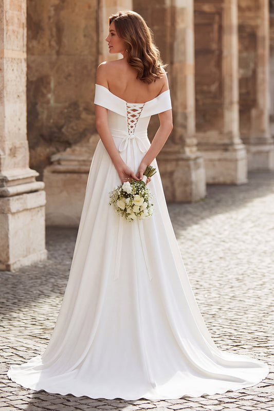 Simple Ivory Off the Shoulder Sheath Wedding Dress
