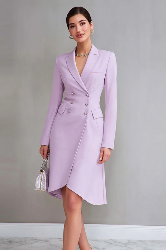 Lilac Notched Lapel Double Breasted Short Work Blazer Dress