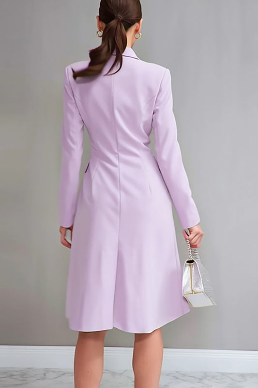 Lilac Notched Lapel Double Breasted Short Work Blazer Dress