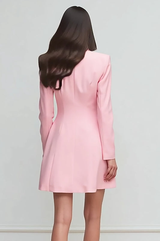 Pink Peak Lapel Satin Double Breasted Short Blazer Dress