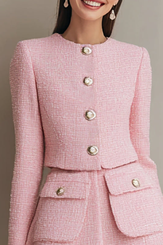Pink 2 Piece Tweed Single Breasted Short Homecoming Outfits