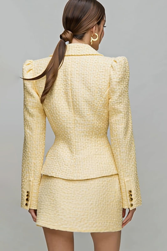 Light Yellow Notched Lapel 2 Piece Tweed Homecoming Outfits