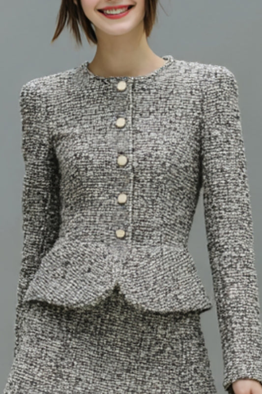 Grey Single Breasted Tweed 2 Piece Homecoming Outfits