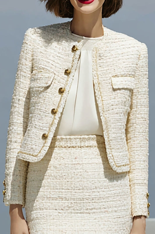 Ivory 2 Piece Single Breasted Pencil Midi Pageant Interview Outfits