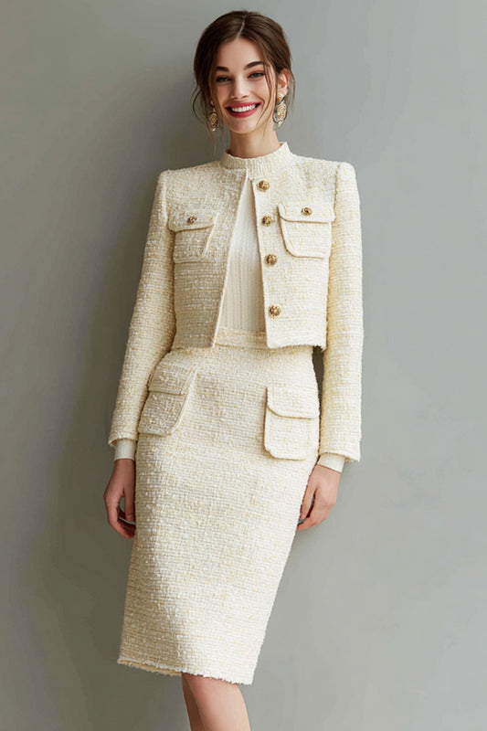 Ivory 2 Piece Single Breasted Pencil Short Pageant Interview Outfits