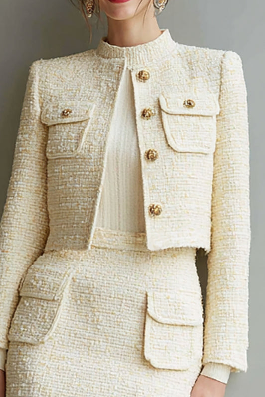 Ivory 2 Piece Single Breasted Pencil Short Pageant Interview Outfits