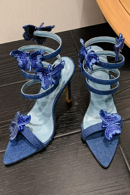 Blue Wrap Up Strappy Gladiator Stiletto High Heel Sandals with Butterfly