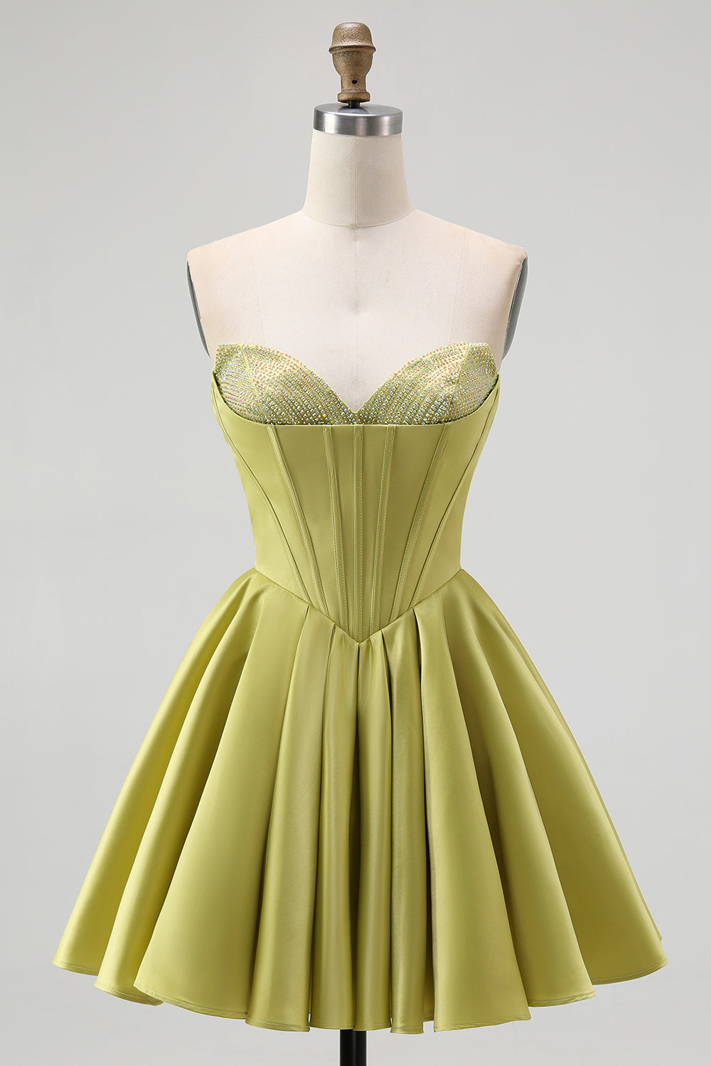 Zapakasa Women Sparkly Green Satin Corset Short Homecoming Dress with Beading Sweetheart A-Line Cocktail Dress with Bow Zapakasa Women Sparkly Green Satin Corset Short Homecoming Dress with Beading Sweetheart A-Line Cocktail Dress with Bow
