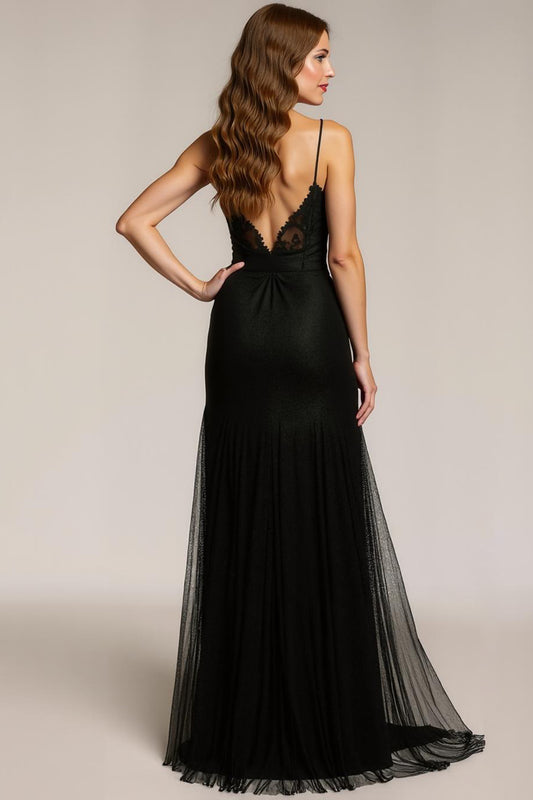 Sparkly Black Spaghetti Straps Mermaid Long Formal Dress with Beading