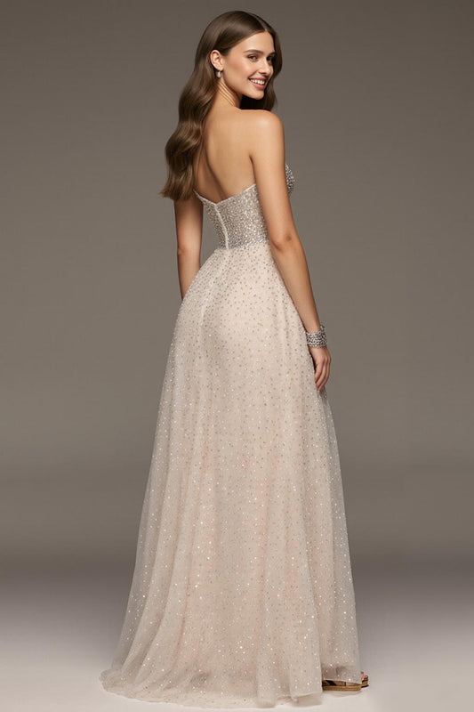 Sparkly Ivory Sweetheart Sequin A-Line Long Formal Dress