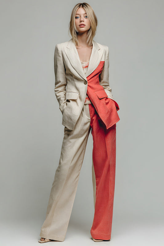 Khaki 2 Piece Peak Lapel Prom Suits with Pockets