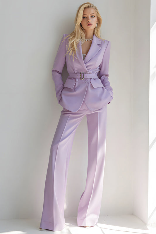 Lilac Notched Lapel Long Sleeves 2 Piece Prom Suits with Belt