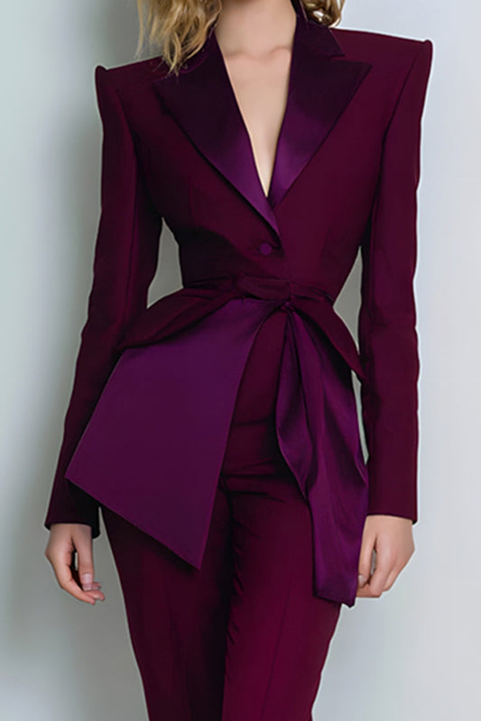 2 Piece Burgundy Peak Lapel Prom Suits with Sash