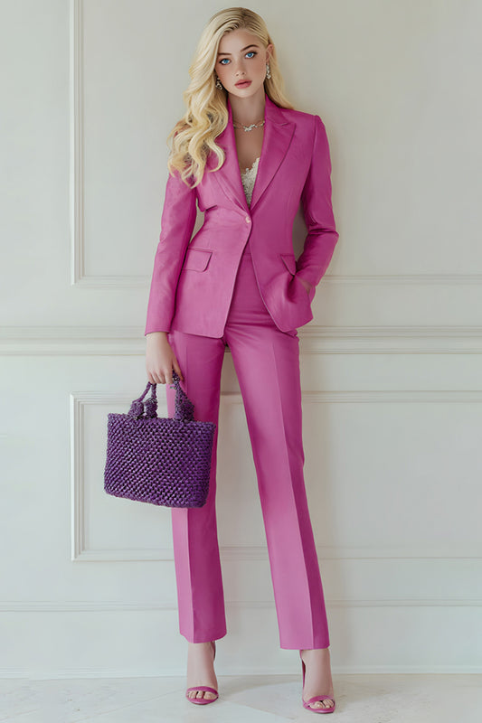 2 Piece Fuchsia Notched Lapel Prom Suits with Pockets
