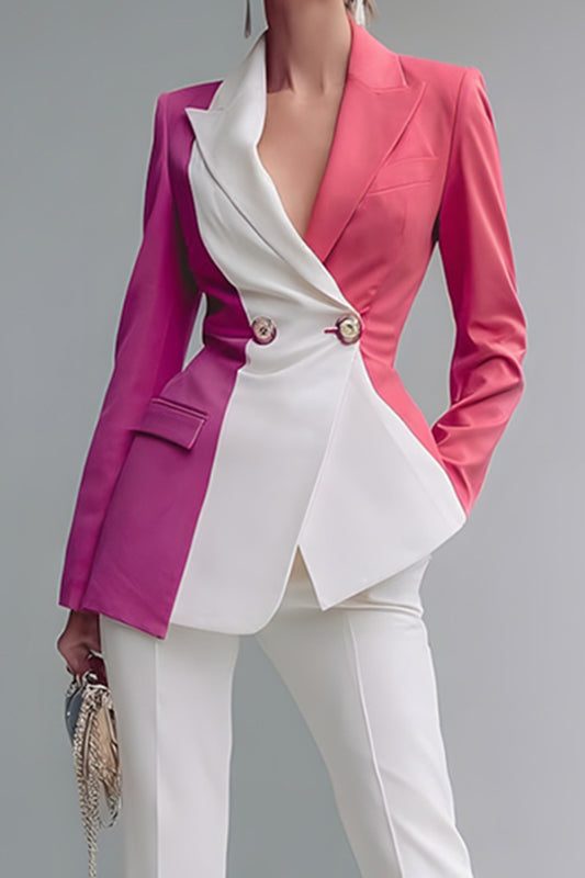 White Peak Lapel Patchwork 2 Piece Prom Suits with Pockets