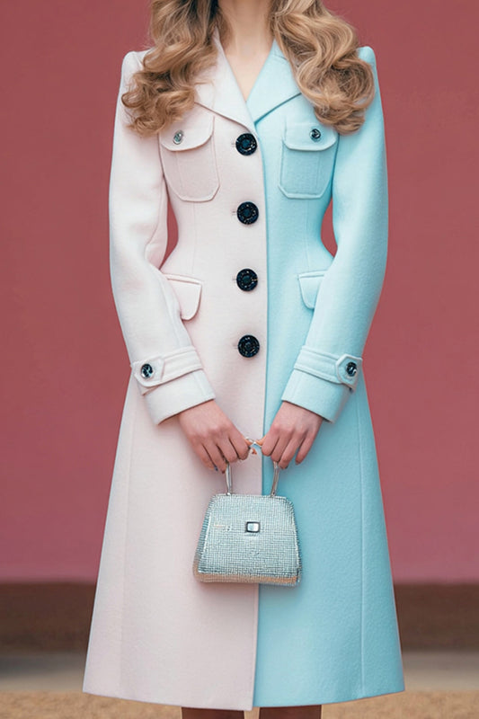 Pink Blue Patchwork A Line Single Breasted Midi Blazer Dress