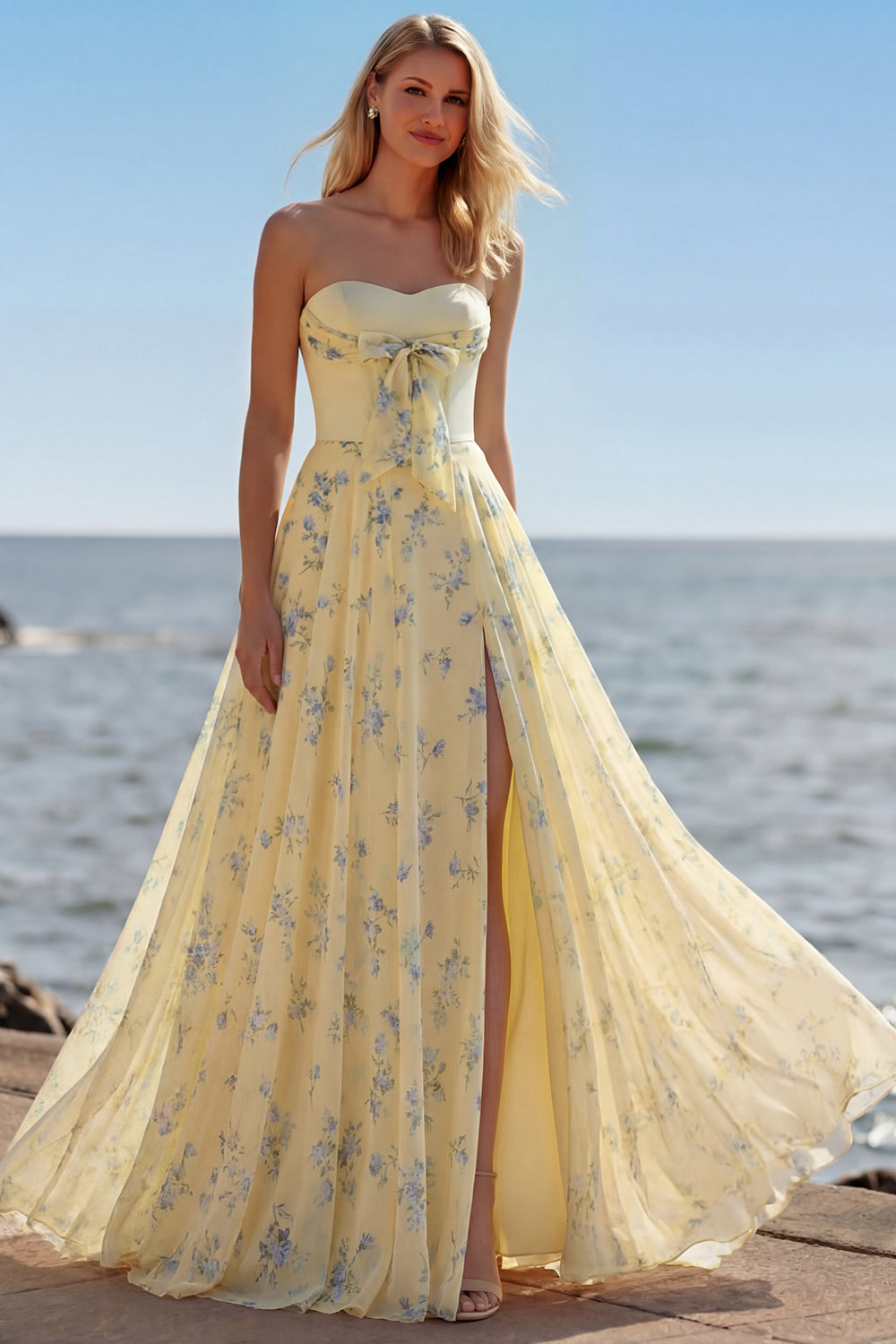 navy blue dress for baby girl Yellow Floral Embroidered Sleeveless A-Line Mini Dress main image 0