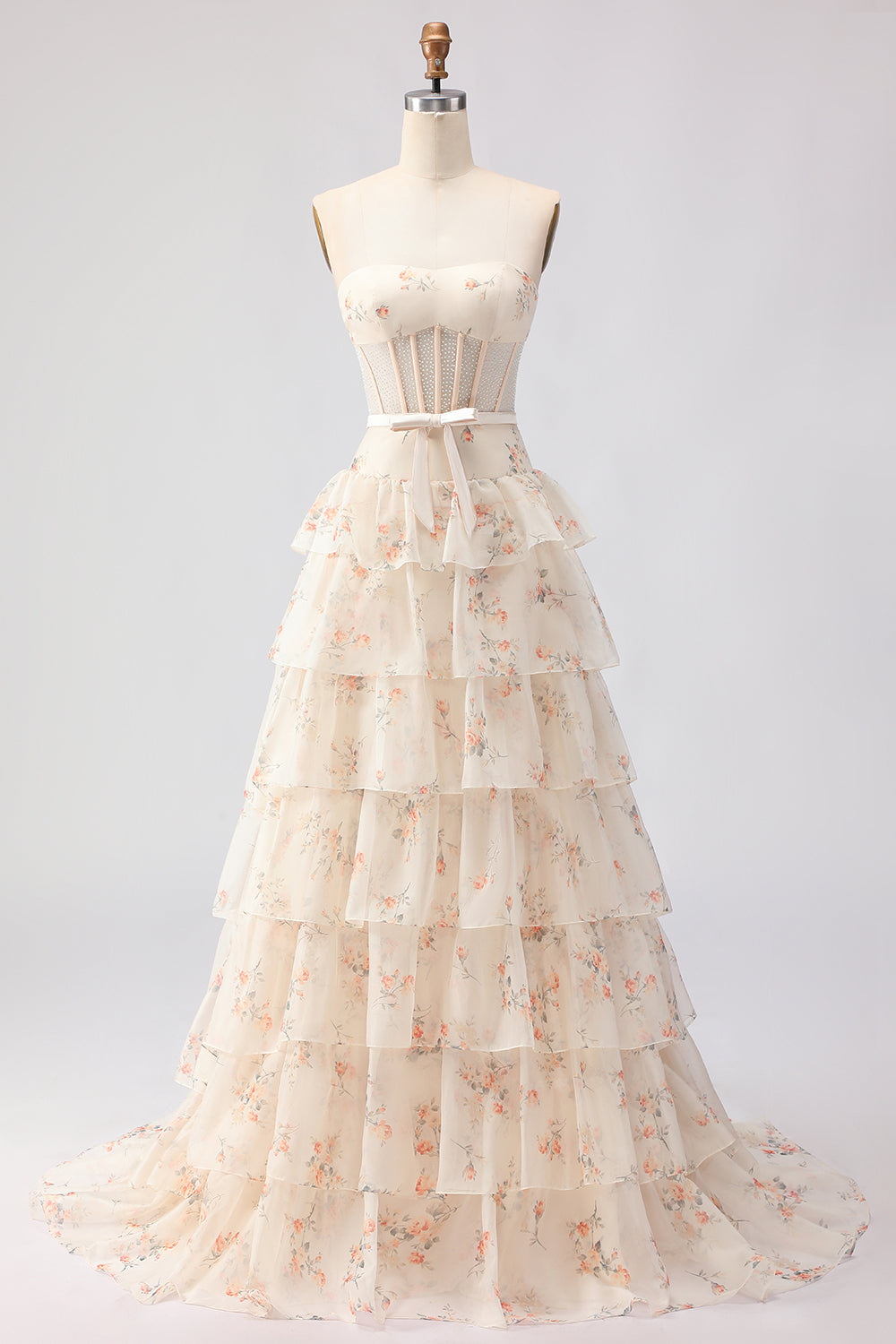 orange blossom prom dresses Fairytale 3D Flowers Orange Satin Two-piece Prom Dress