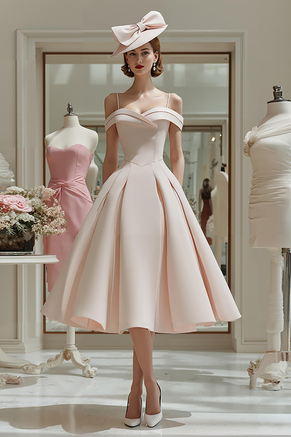 Zapaka Women Candy Pink Mother of The Bride Dress Cold Shoulder A Line Ruched Midi Wedding Guest Dress, Candy Pink / US22W Zapaka Women Candy Pink Mother of The Bride Dress Cold Shoulder A Line Ruched Midi Wedding Guest Dress, Candy Pink / US22W