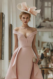 Blush Pink Off the Shoulder Bodycon Midi Mother of the Bride Dress with Cape Blush Pink Off the Shoulder Bodycon Midi Mother of the Bride Dress with Cape